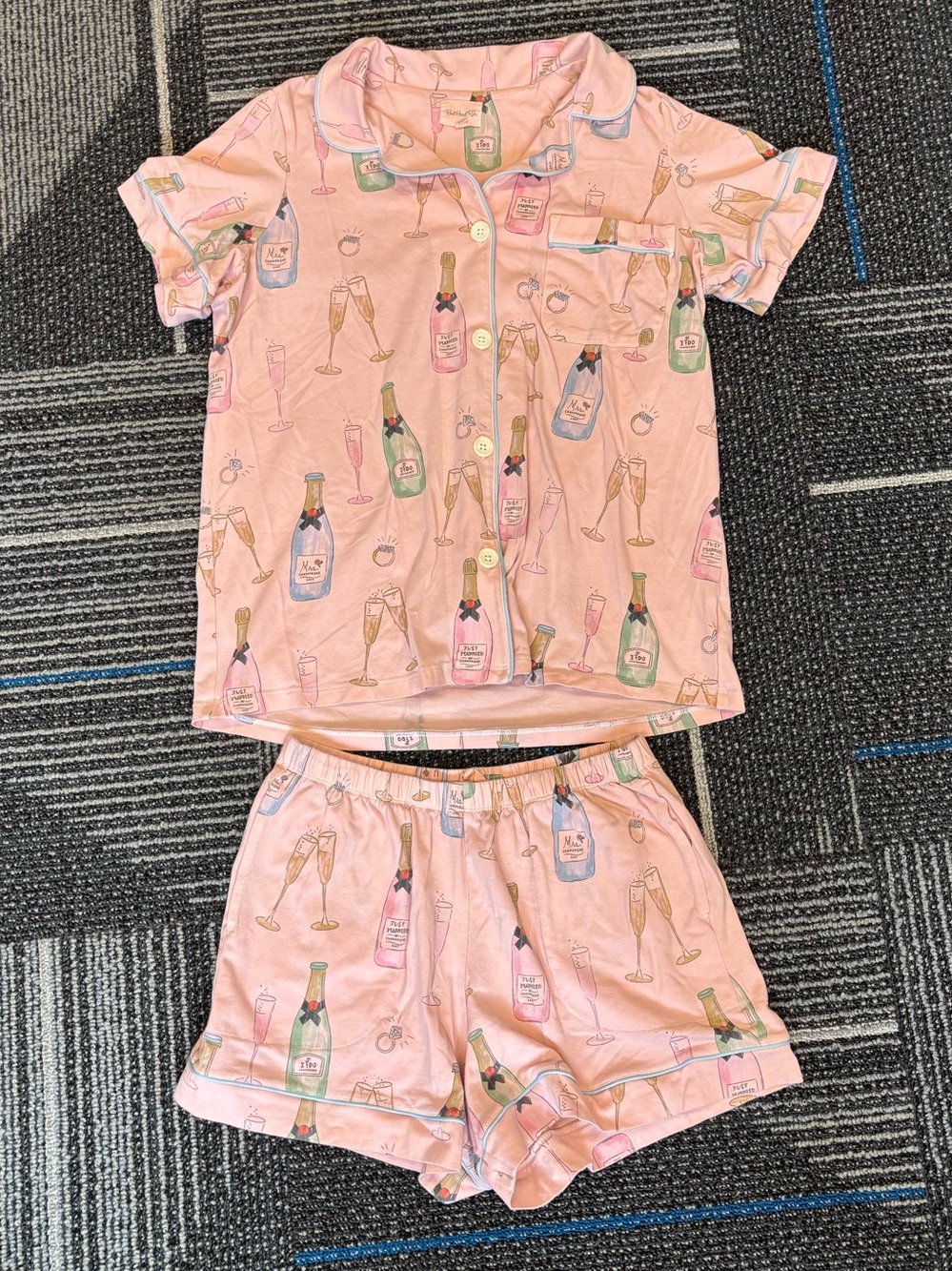 BedHead Pajamas Shorts Set Small Pink Champagne Bottle Print Wedding